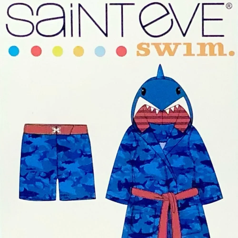 NEW! SAINT EVE Youth Boys Shark Beach CoverUp Robe & UPF50 Swim Trunk 2Piece Set - Picture 10 of 15